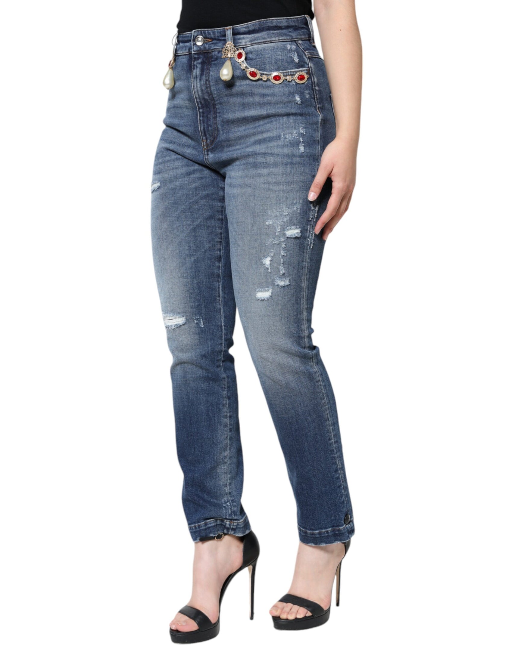 Dunkelblaue Skinny-Jeans aus zerfetzter Baumwolle