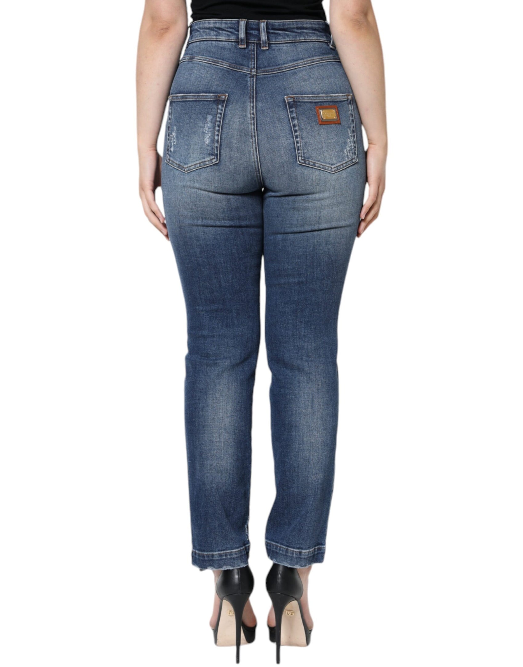 Dunkelblaue Skinny-Jeans aus zerfetzter Baumwolle