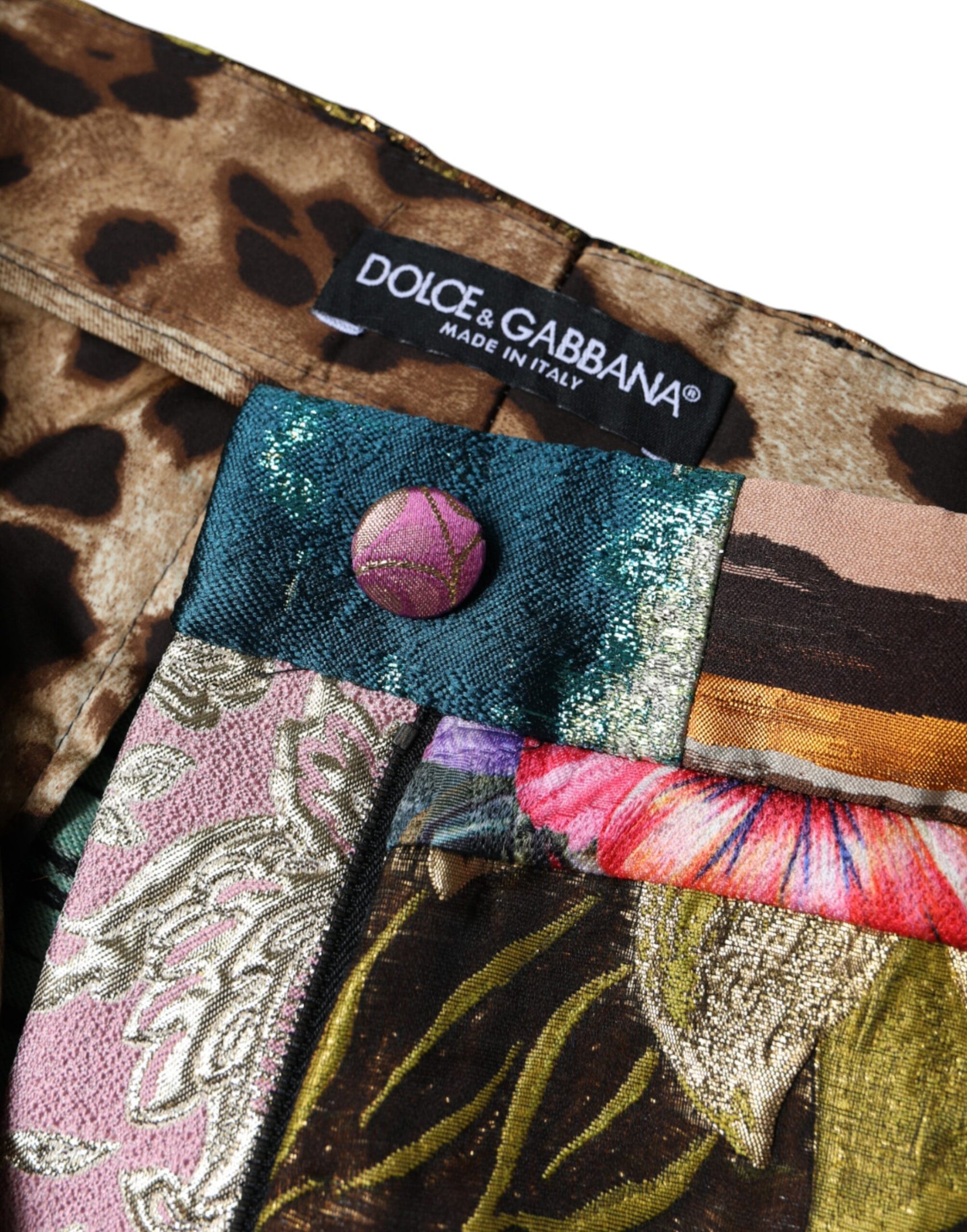 Mehrfarbige Jacquard-Hose mit hoher Taille und Patchwork