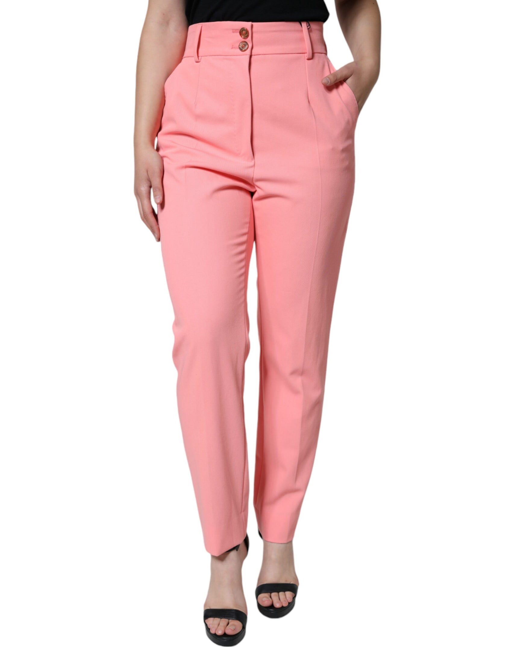 Rosafarbene, hoch taillierte Karottenhose aus Polyester