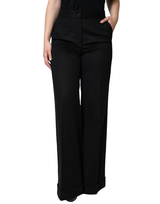 Pantaloni a vita media in cashmere nero da donna con taglio a stivaletto