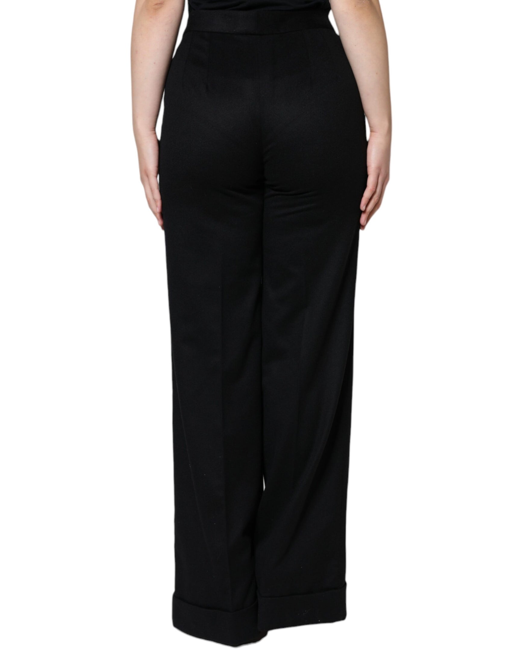 Schwarze Kaschmir-Bootcut-Hose mit mittlerer Taille für Damen