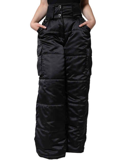 Pantaloni da donna a vita alta trapuntati neri