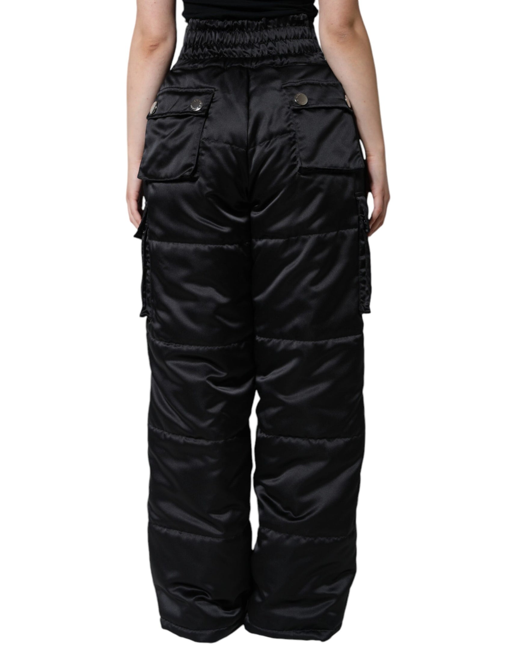Schwarze gesteppte Bootcut-Hose mit hoher Taille für Damen