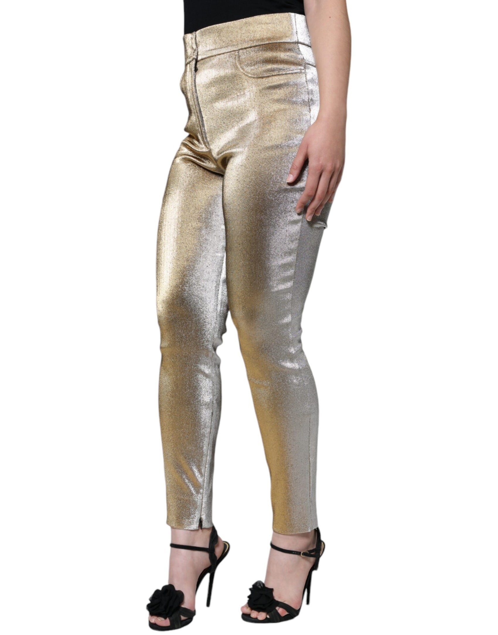 Enge Hose mit hoher Taille in Metallic-Gold