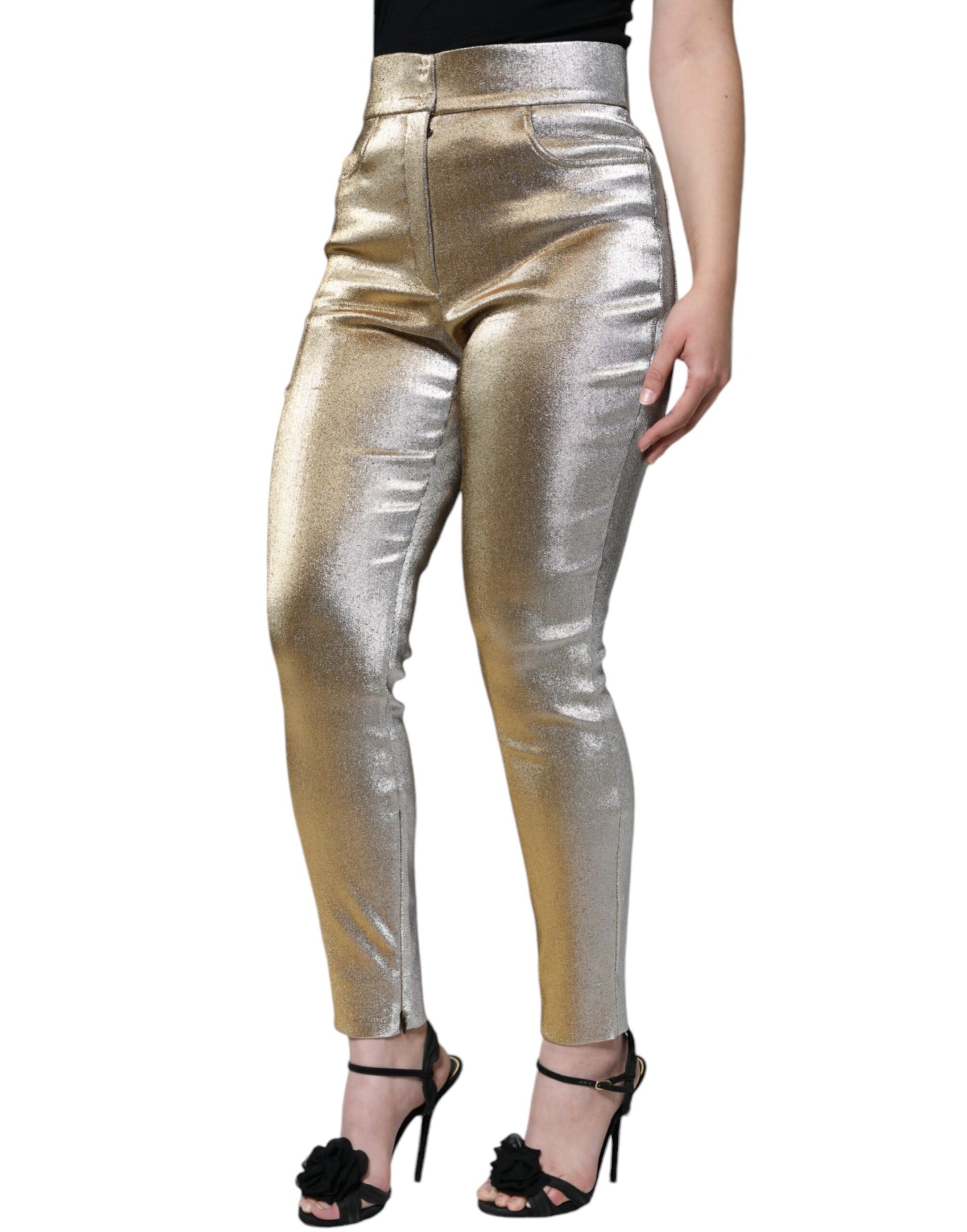 Enge Hose mit hoher Taille in Metallic-Gold