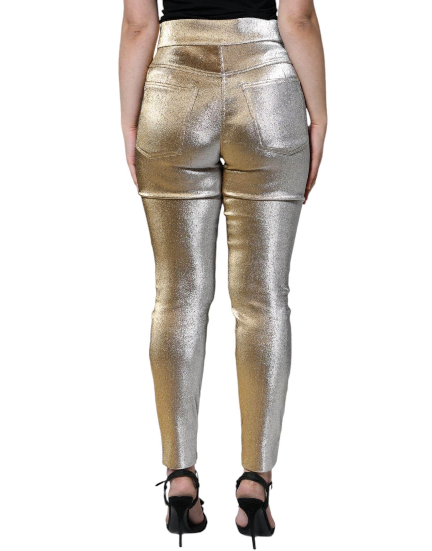 Enge Hose mit hoher Taille in Metallic-Gold