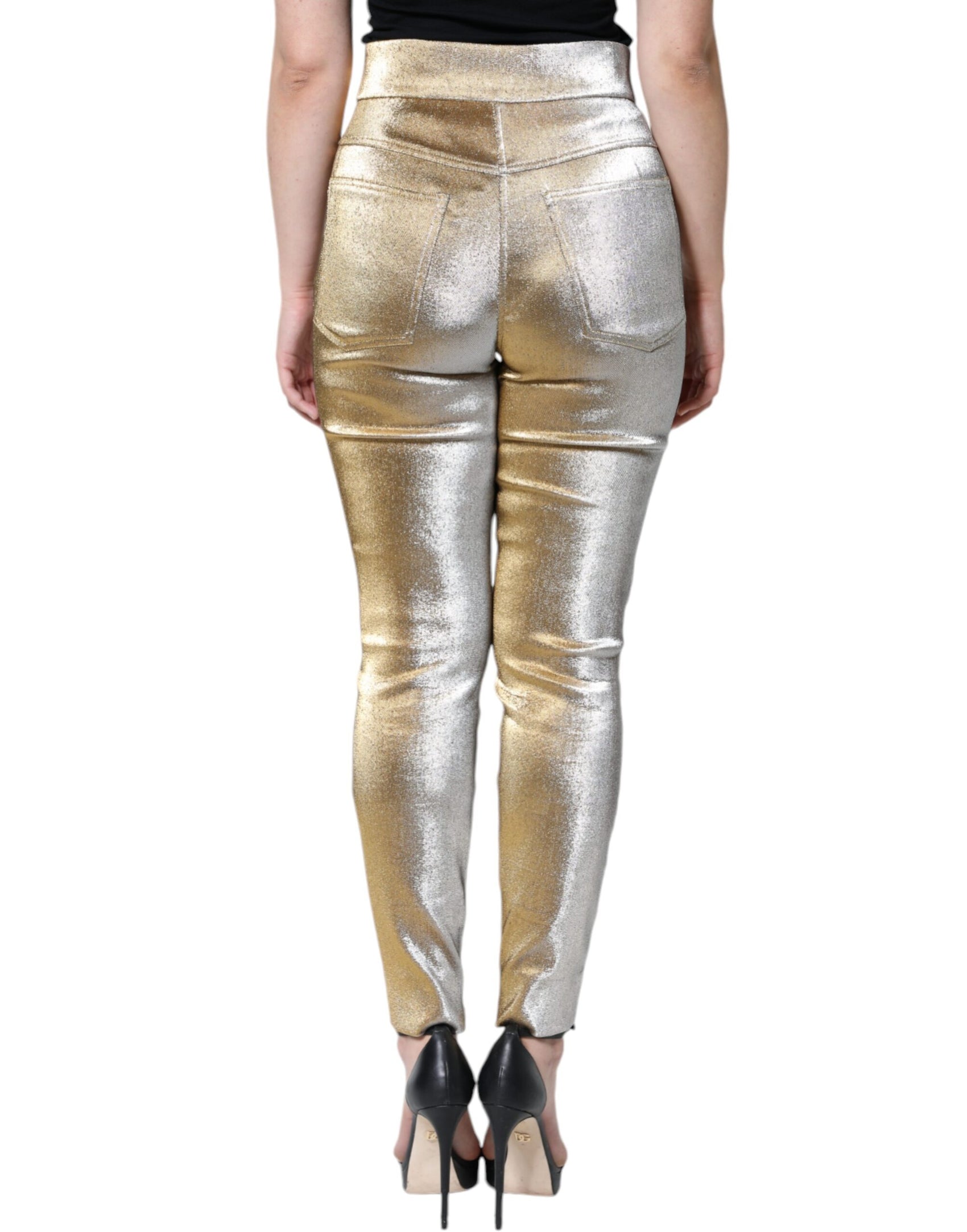 Enge Hose mit hoher Taille in Metallic-Gold