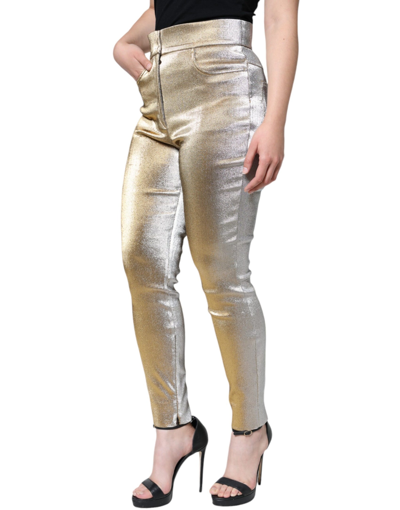 Enge Hose mit hoher Taille in Metallic-Gold