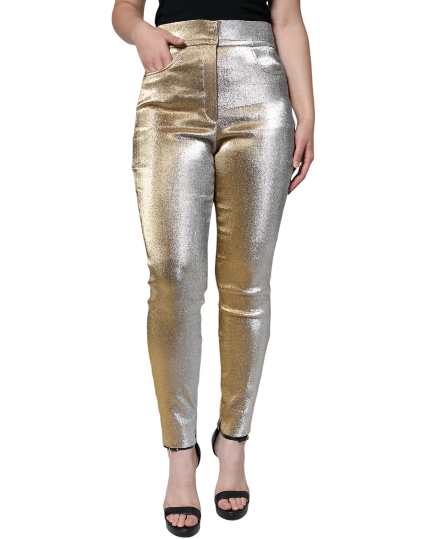 Enge Hose mit hoher Taille in Metallic-Gold