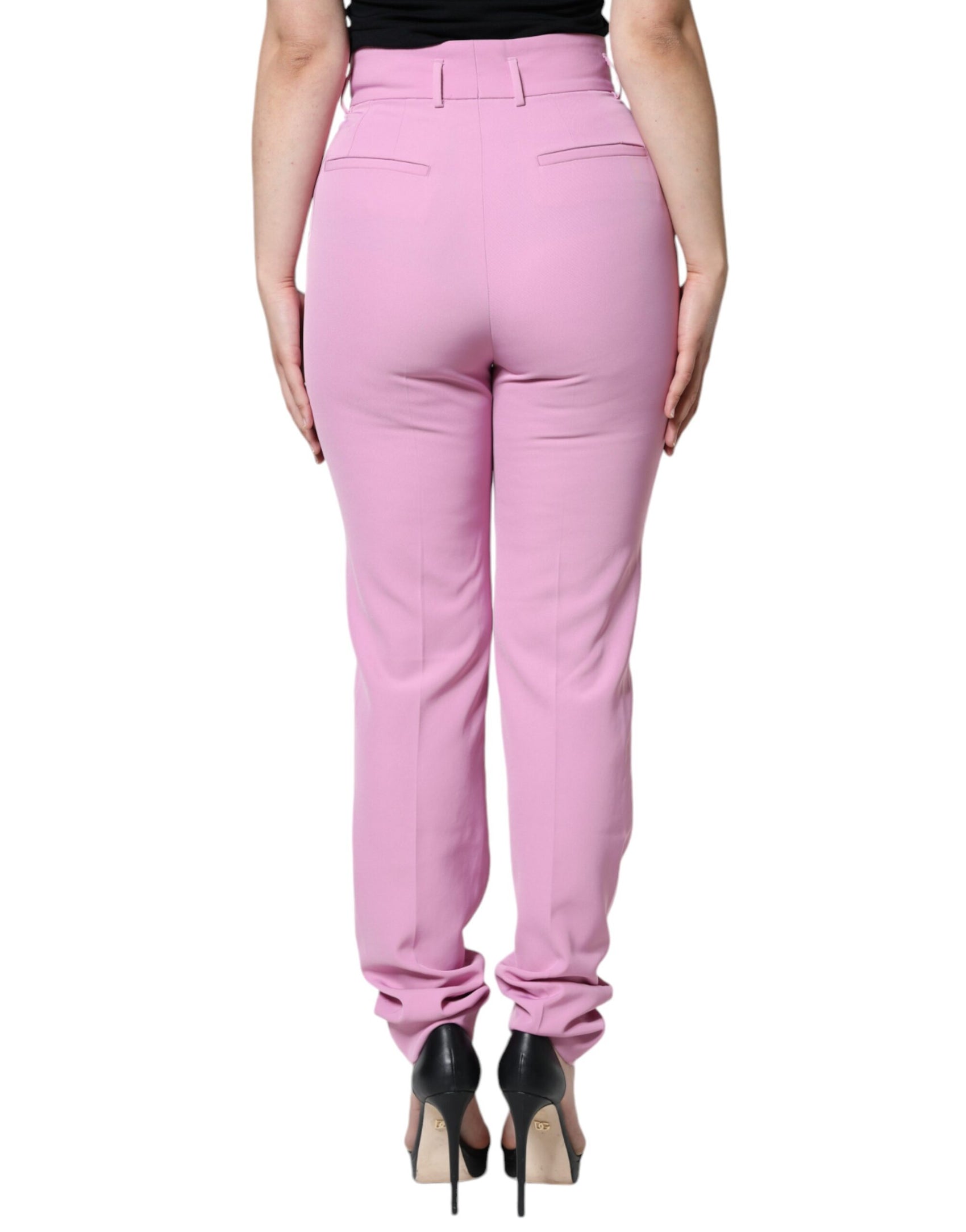 Rosafarbene, hoch taillierte, konische Polyesterhose für Damen