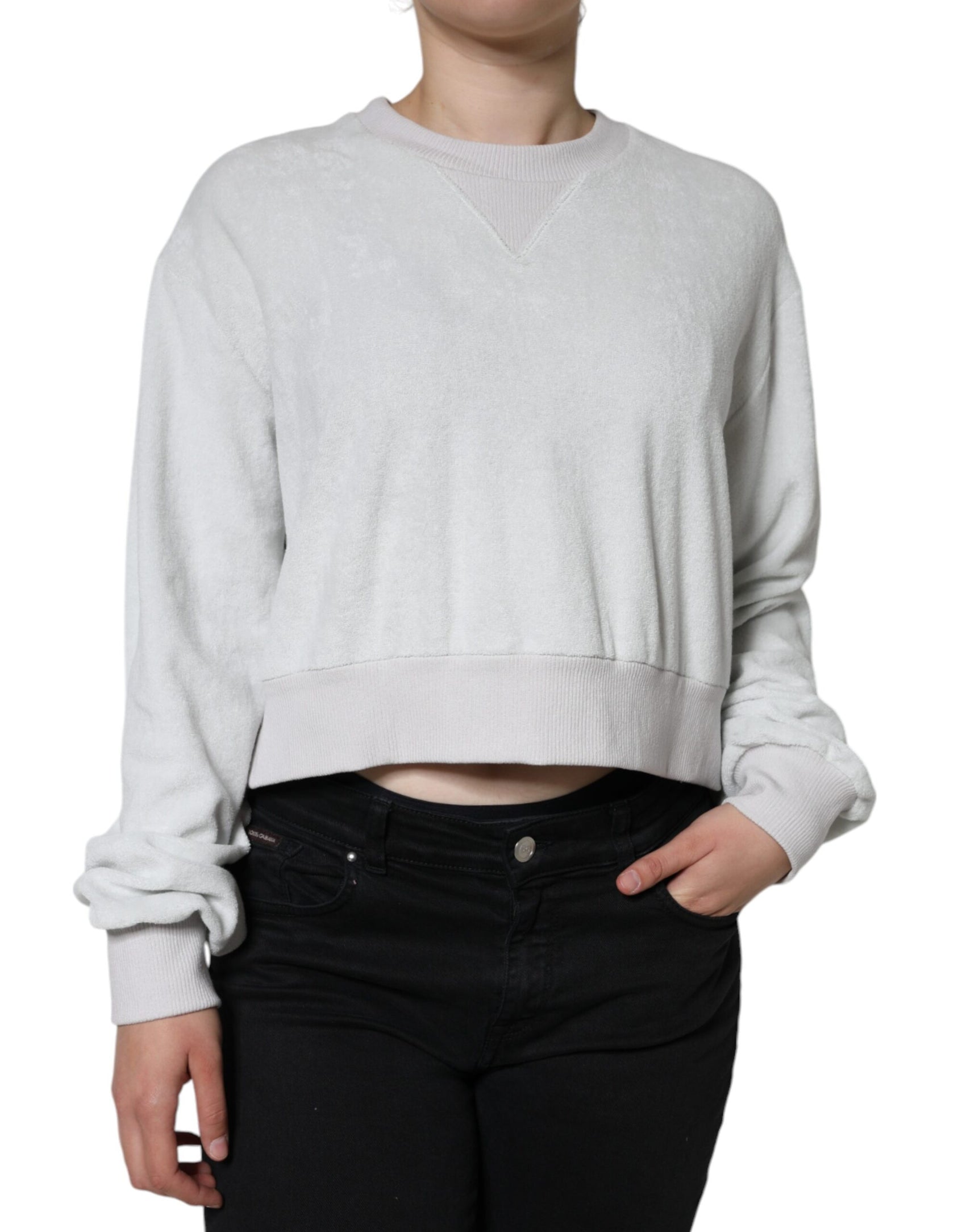 Maglione girocollo elasticizzato in nylon bianco