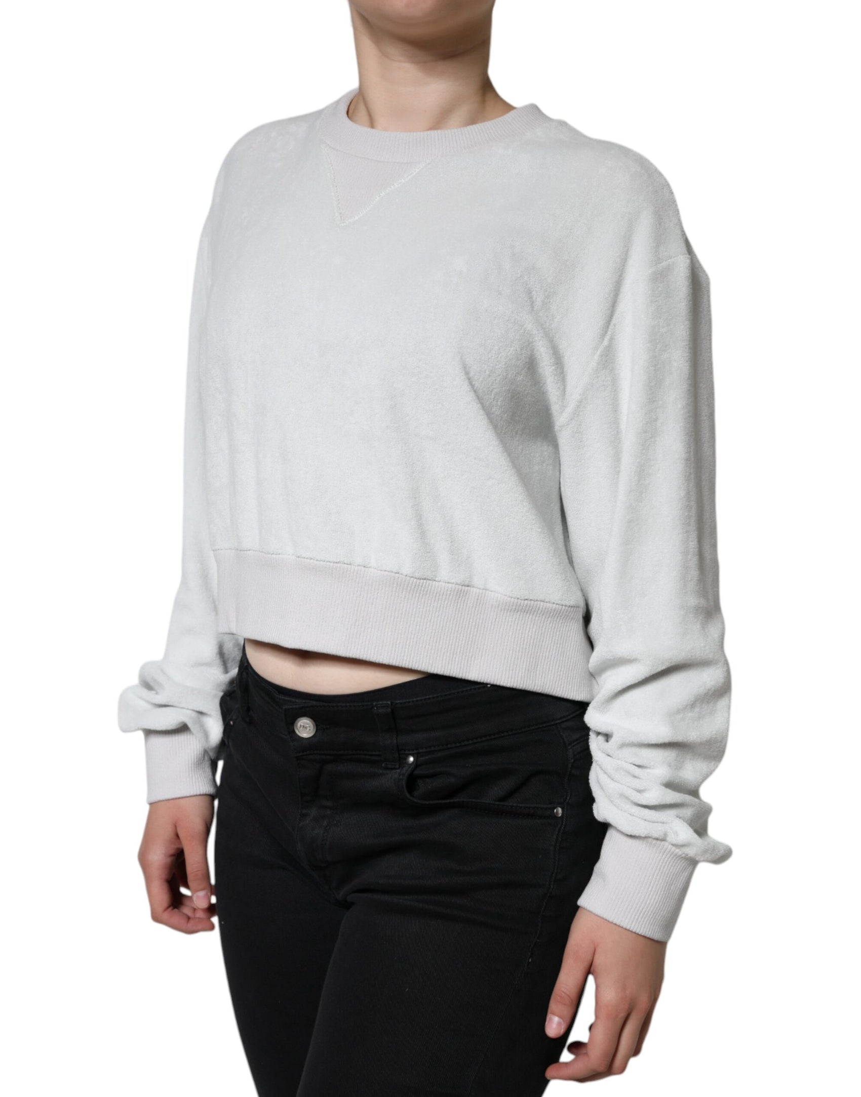 Maglione girocollo elasticizzato in nylon bianco