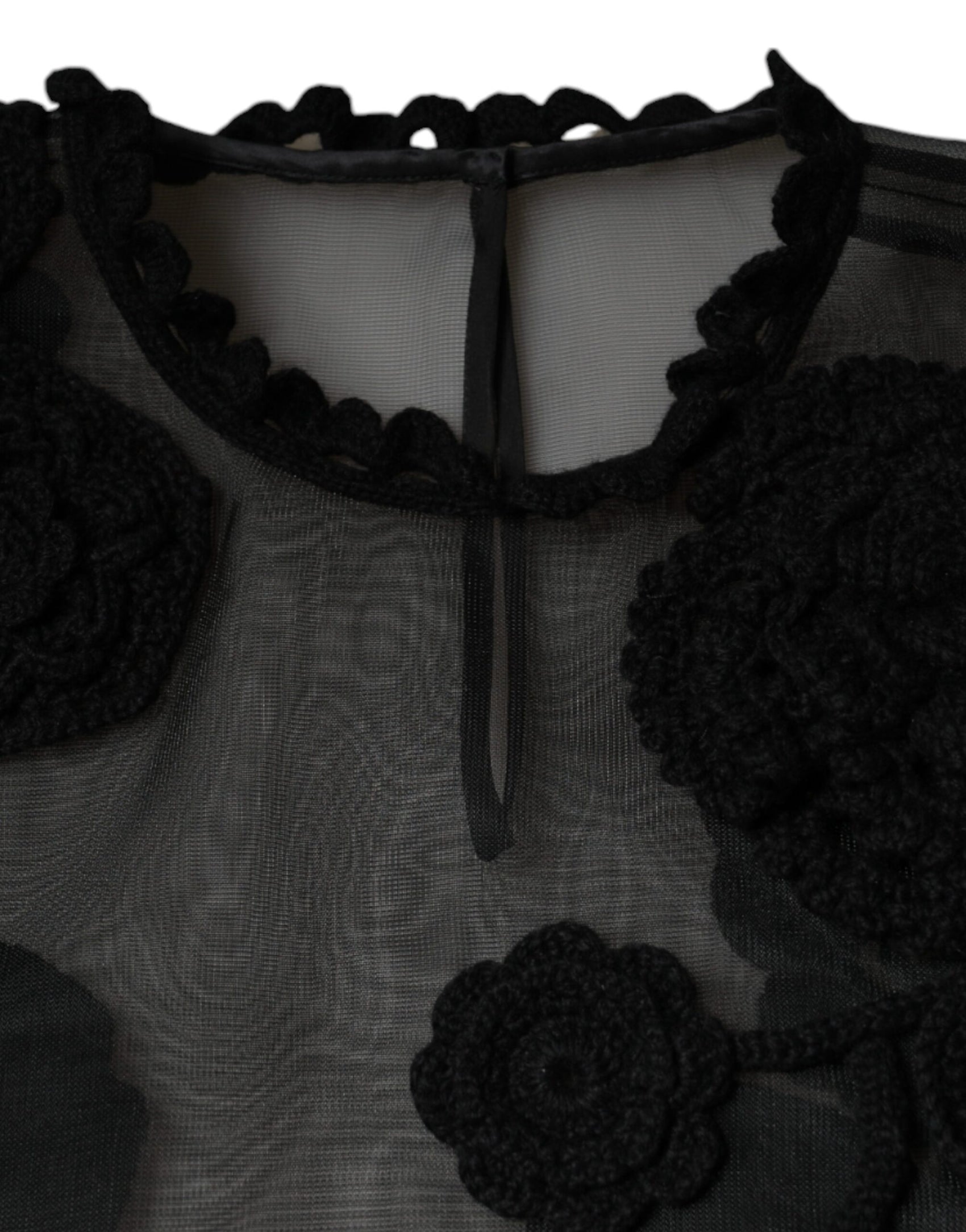 Camicetta floreale trasparente in rete di nylon nero