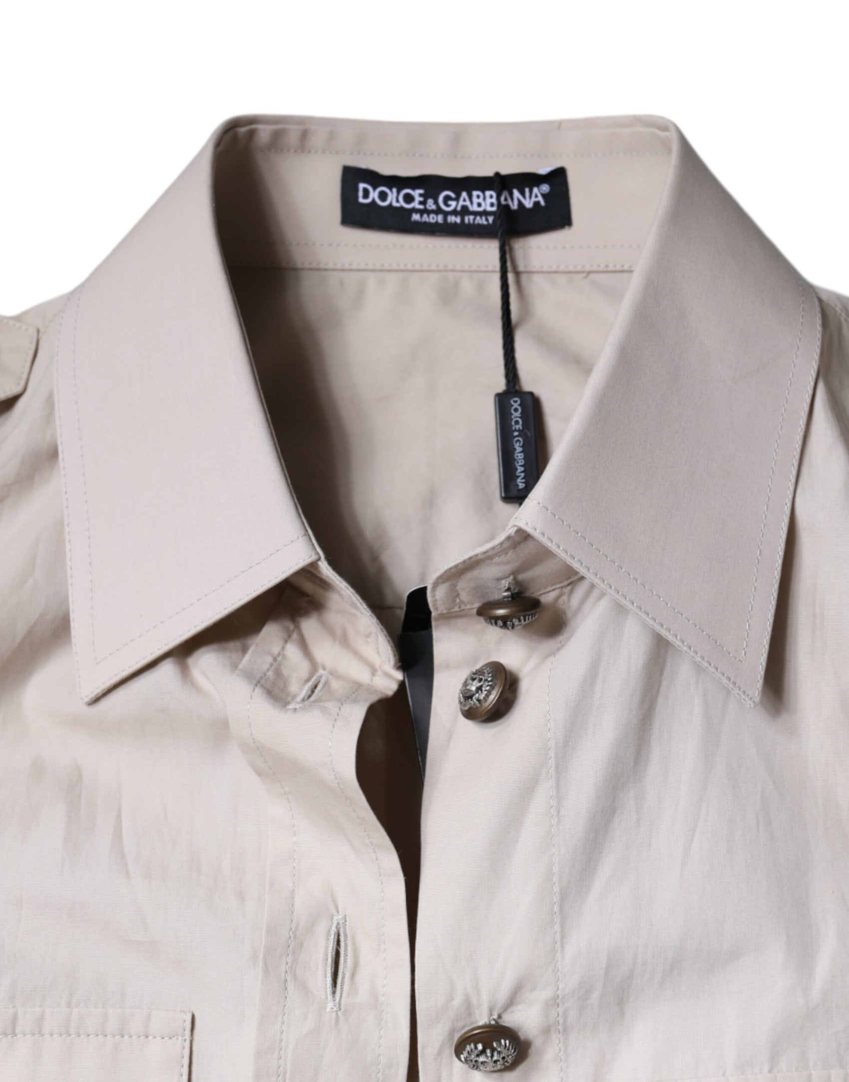 Camicia con colletto e bottoni in cotone beige