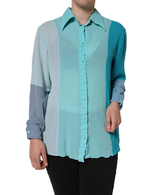 Top camicetta multicolore a maniche lunghe con bottoni