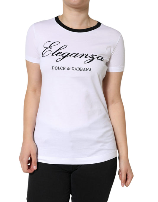 T-shirt a maniche corte in cotone con stampa Eleganza bianca