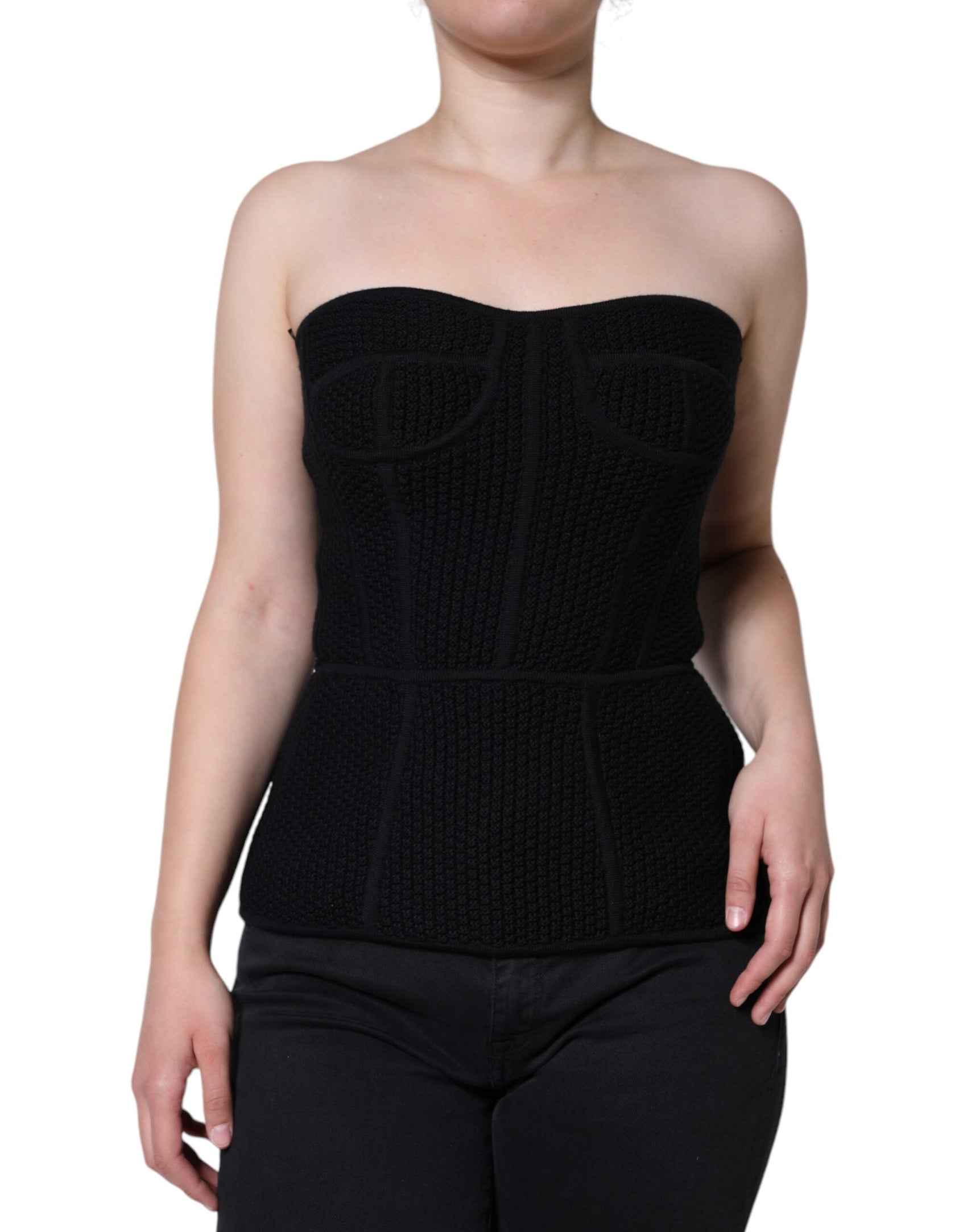 Top con corsetto senza maniche e bustier nero