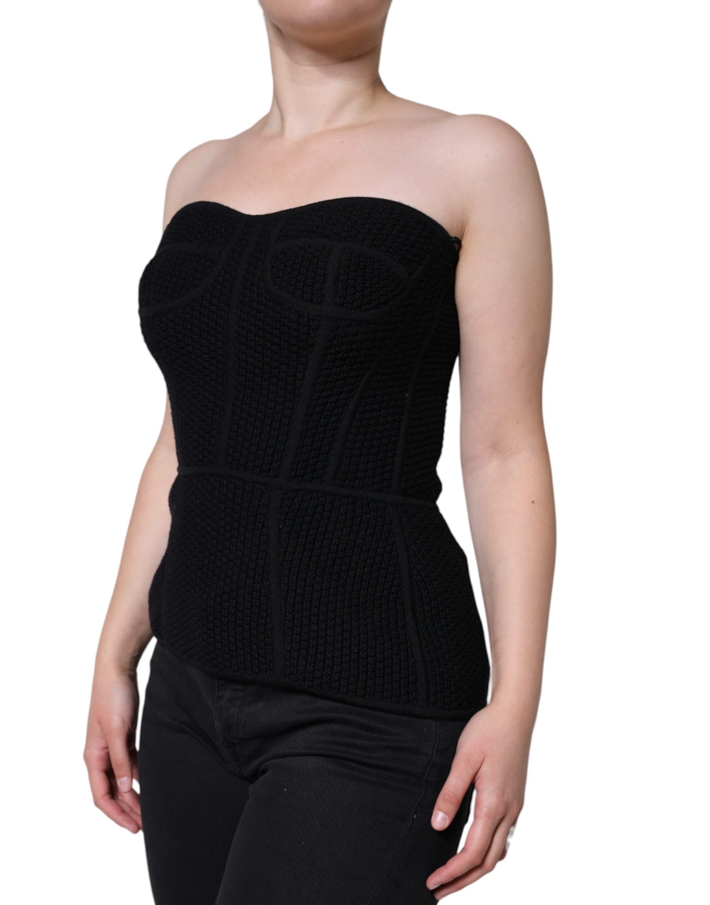 Top con corsetto senza maniche e bustier nero