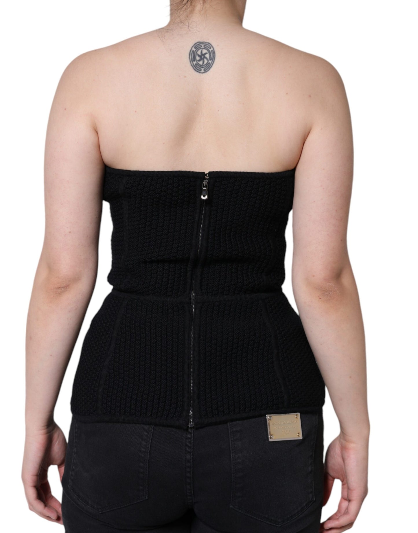 Top con corsetto senza maniche e bustier nero