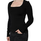 Blusa nera a maniche lunghe con scollo quadrato