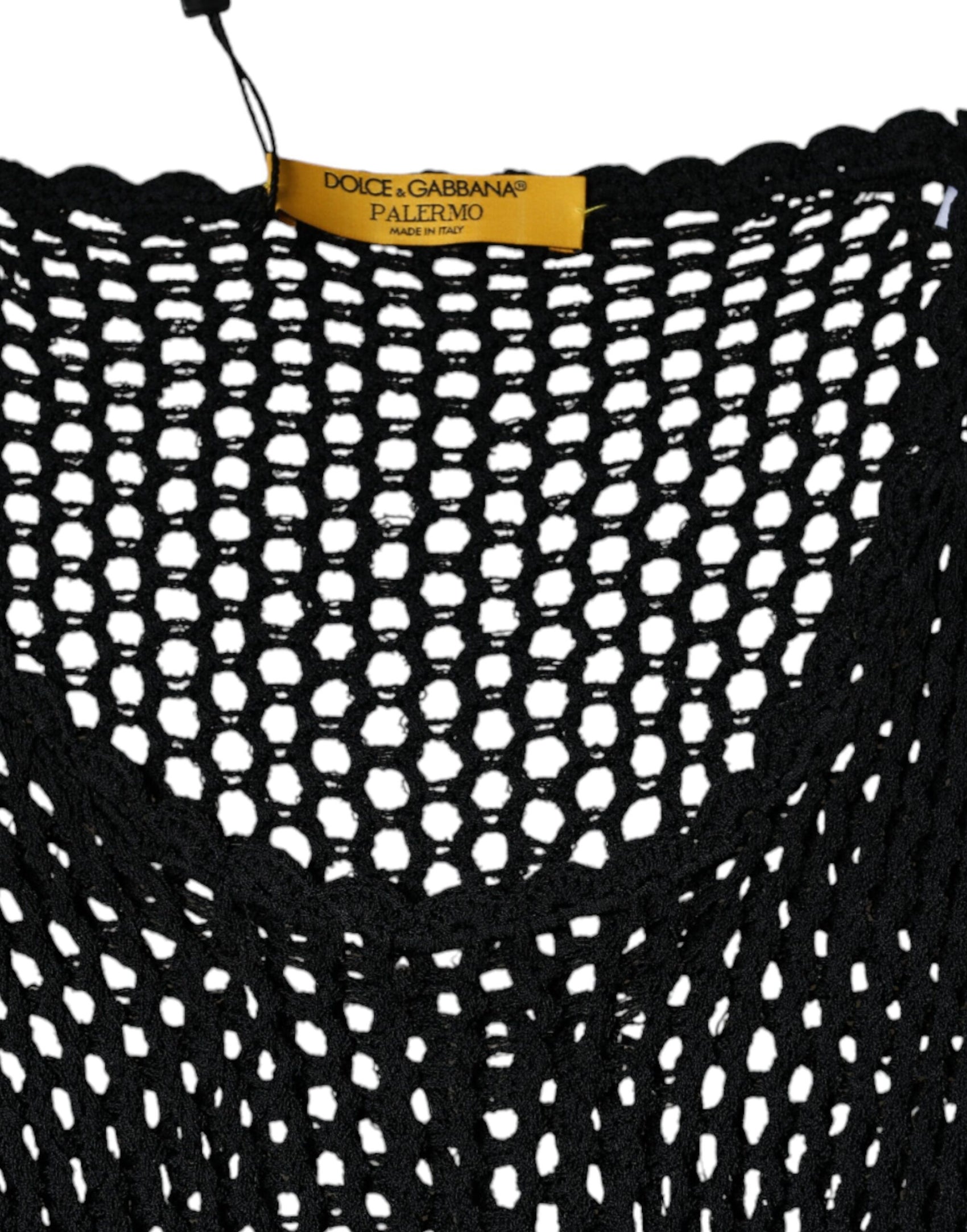 Schwarzes, durchsichtiges, ärmelloses Tanktop aus Netzstoff