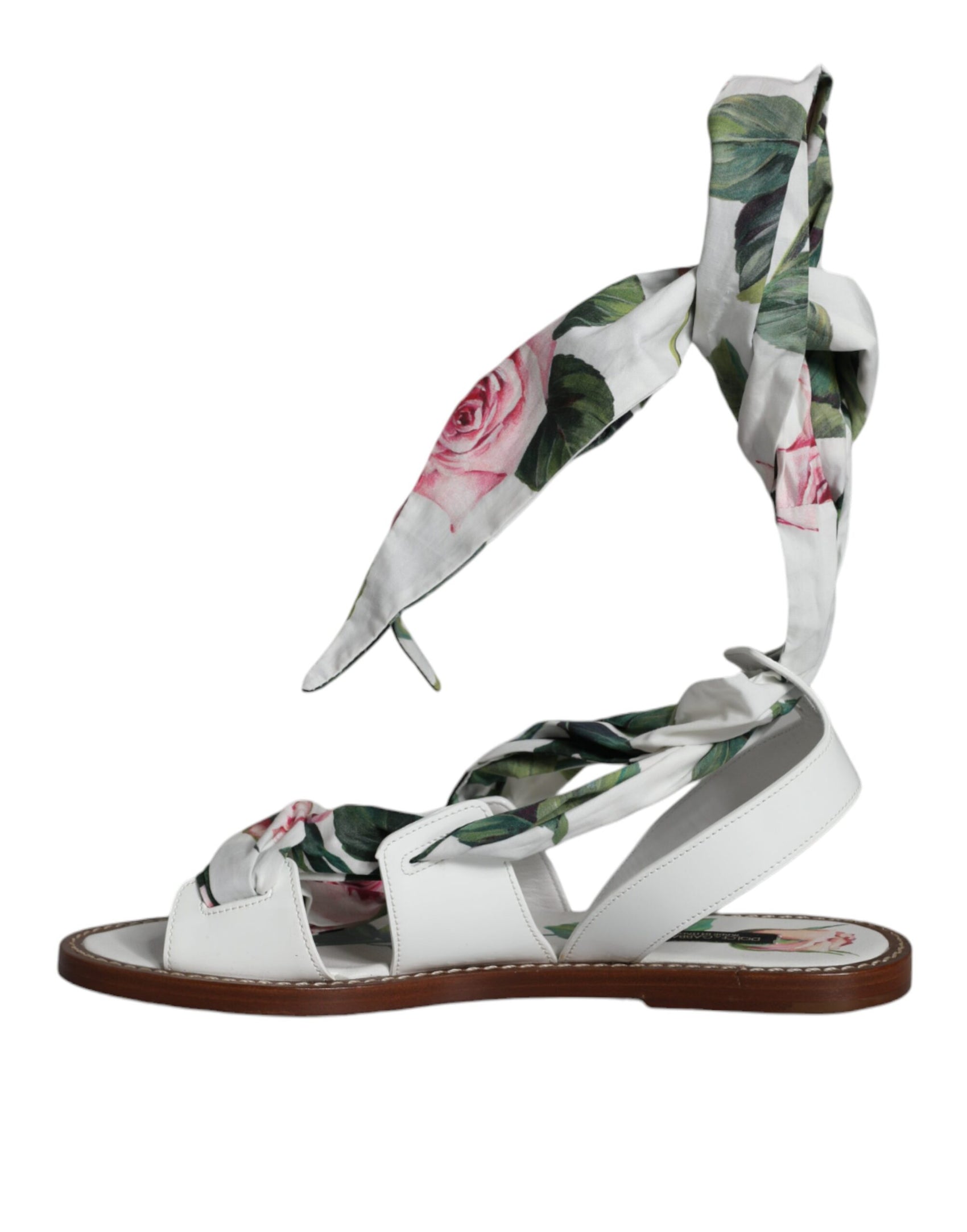 Mehrfarbige Sandalen mit Knöchelriemen und Blumenmuster