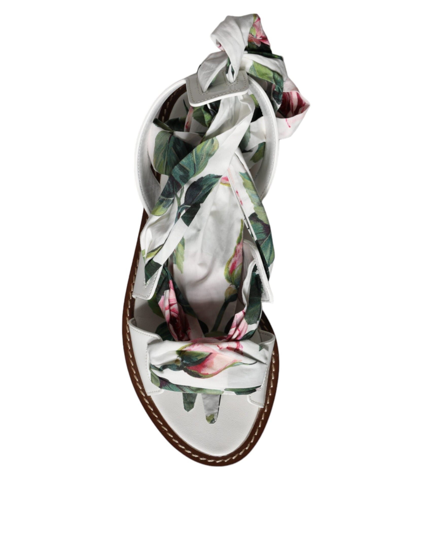Mehrfarbige Sandalen mit Knöchelriemen und Blumenmuster