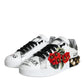 White Leather Floral Studded Sneakers Shoes