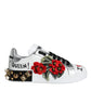 White Leather Floral Studded Sneakers Shoes