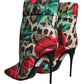 Multicolor Leopard Rose Mid Calf Boots Shoes