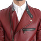 Radiant Red Leather Biker Motorcycle Jacket