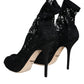 Black Lace Stretch Heels Mid Calf Boot Shoes