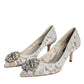 White Taormina Lace Crystal Heel Pumps Shoes