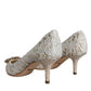 White Taormina Lace Crystal Heel Pumps Shoes