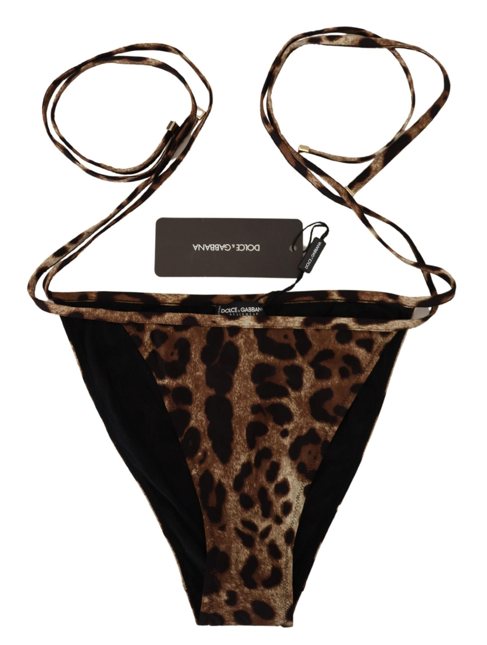 Costume da bagno con stampa leopardata marrone, slip bikini