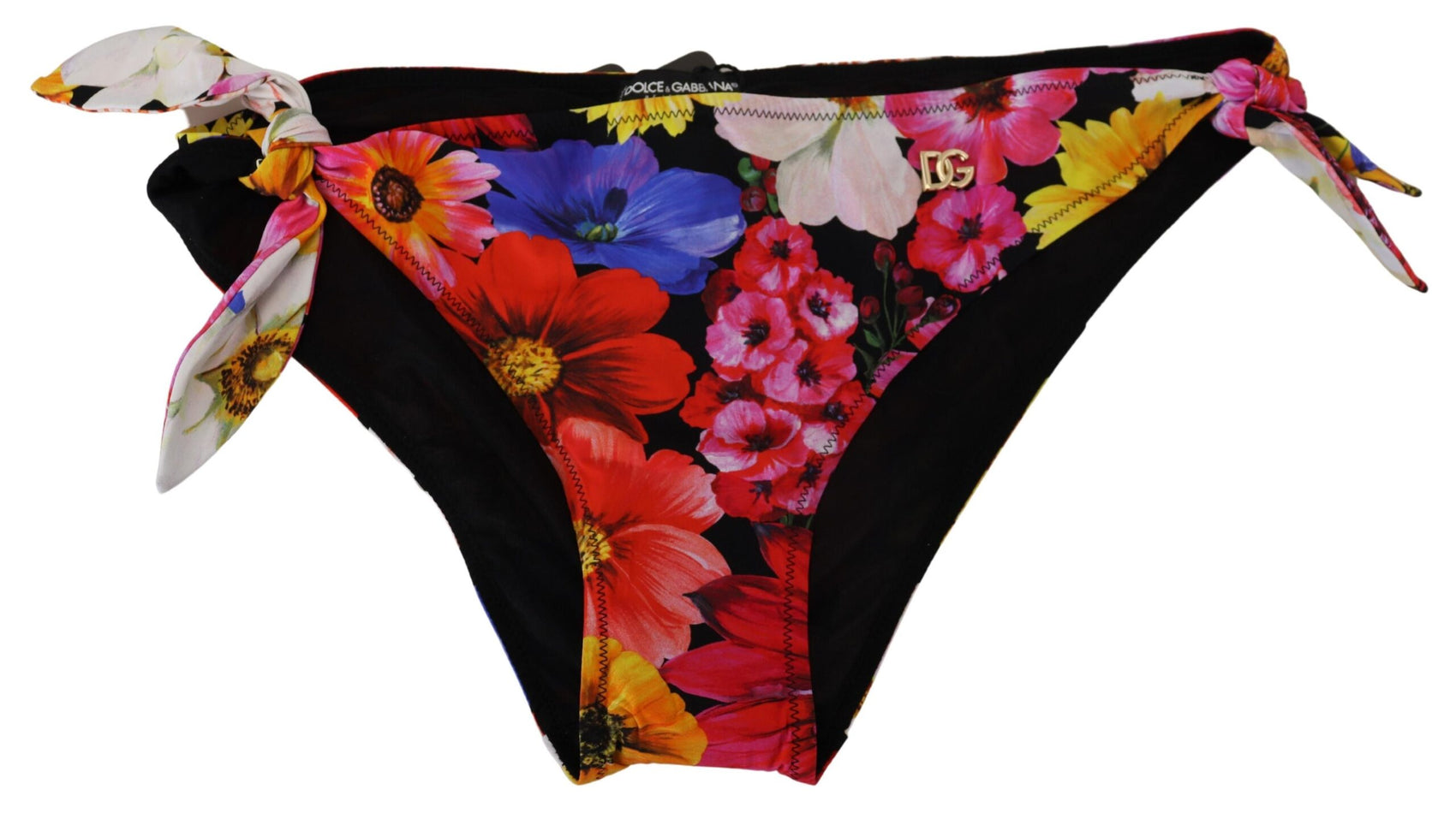 Costume da bagno con stampa floreale nera e slip bikini