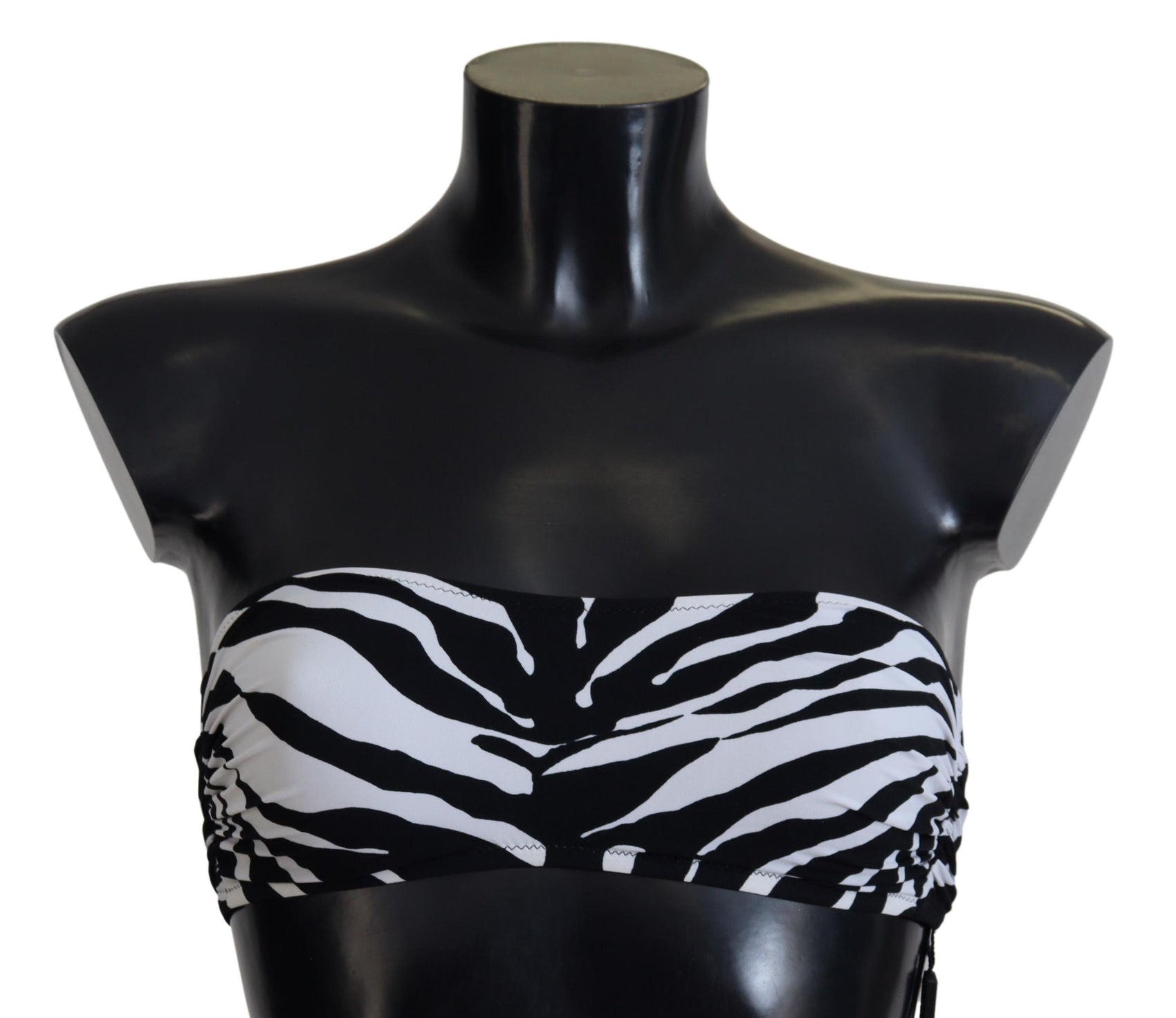 Bikini a fascia con motivo zebrato bianco e nero