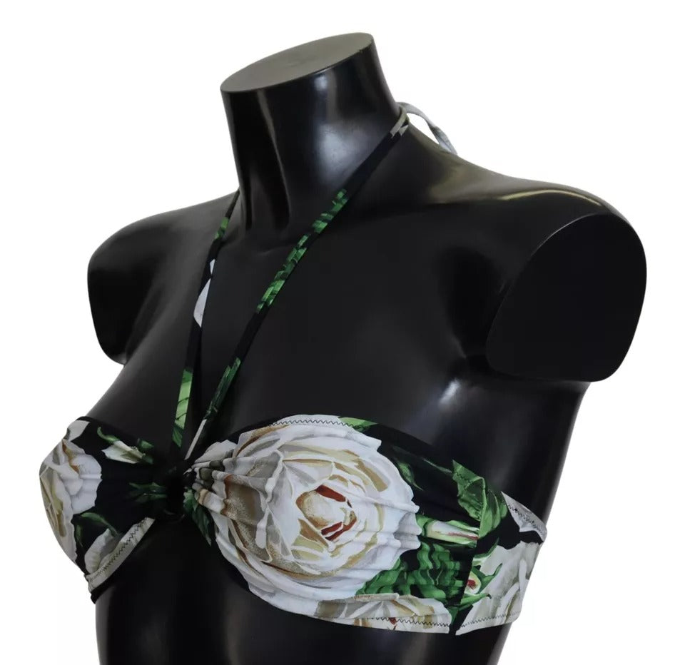 Bikini da spiaggia con top a fascia floreale nero
