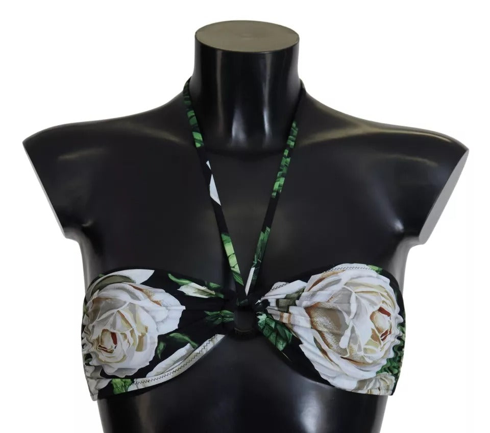 Bikini da spiaggia con top a fascia floreale nero