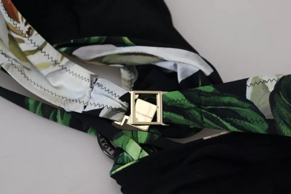 Bikini da spiaggia con top a fascia floreale nero