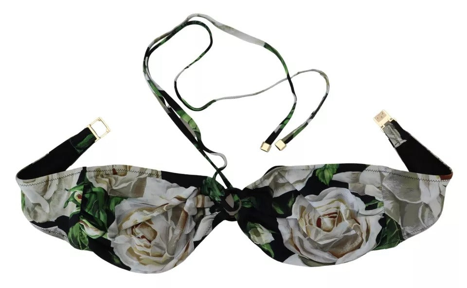 Bikini da spiaggia con top a fascia floreale nero