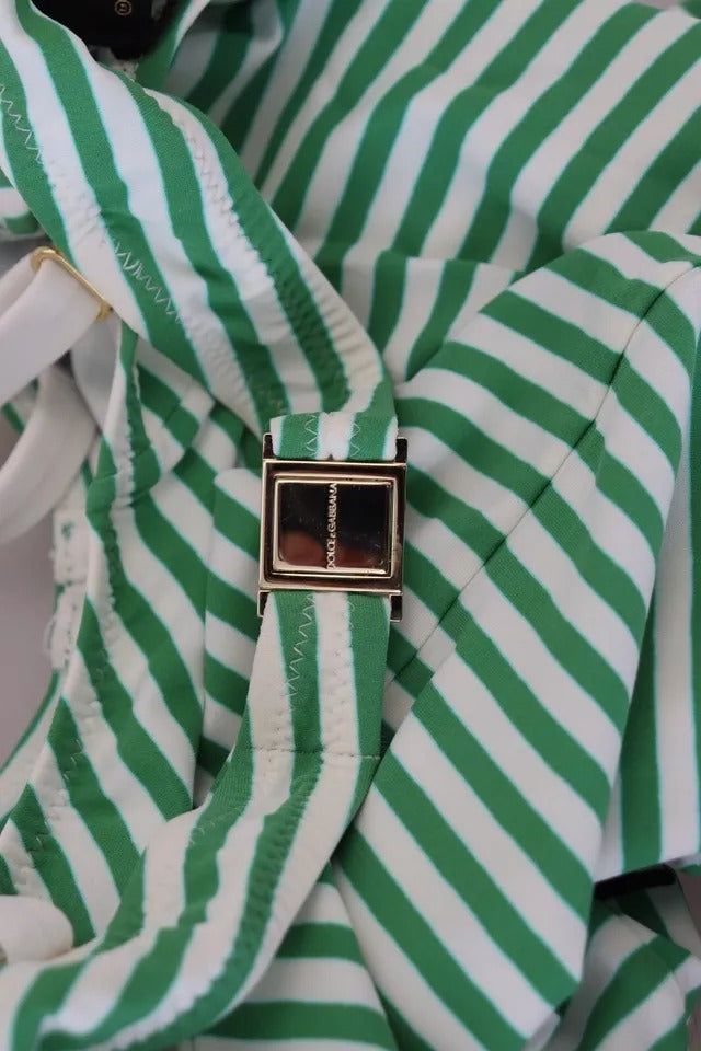 Costume da bagno intero a righe bianche e verdi