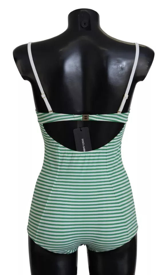 Costume da bagno intero a righe bianche e verdi