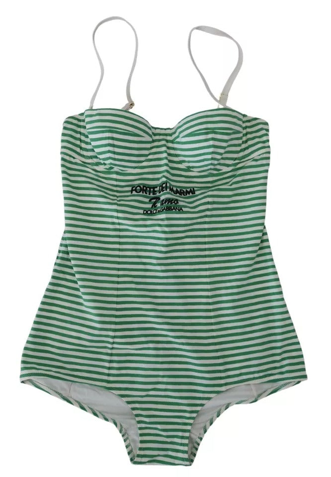 Costume da bagno intero a righe bianche e verdi