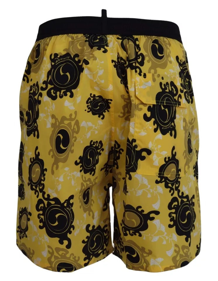 Pantaloncini da spiaggia in nylon stampato giallo nero