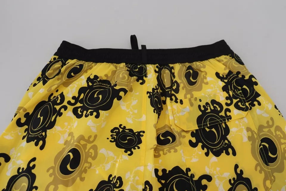 Pantaloncini da spiaggia in nylon stampato giallo nero