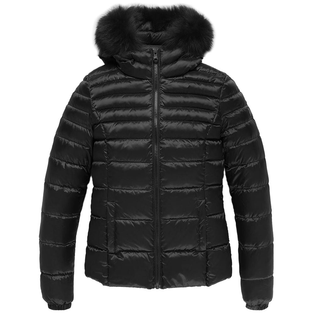 Black Nylon Women Jacket with Feather Padding