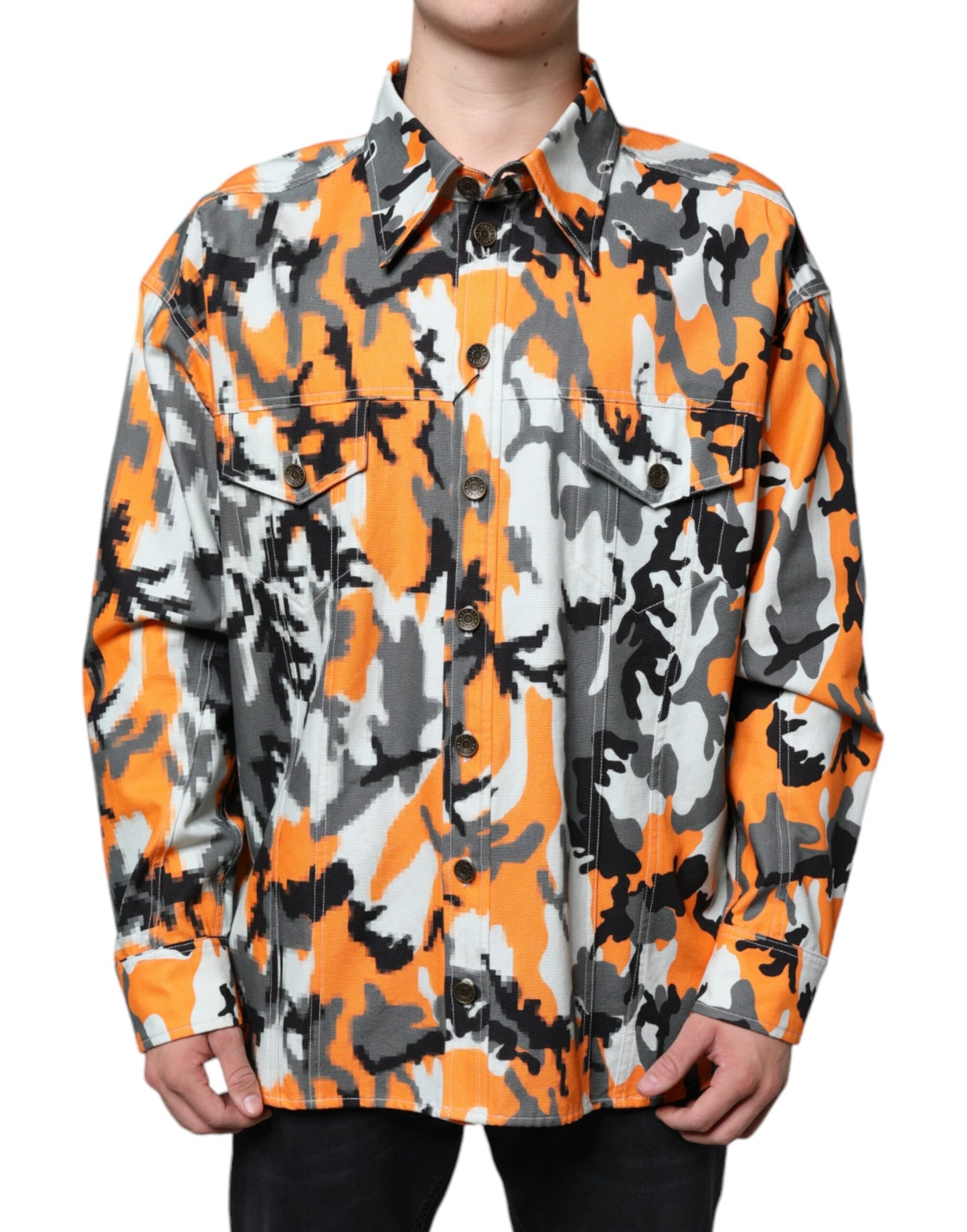 Mehrfarbige Camouflage-Jeansjacke aus Baumwoll-Denim mit Kragen