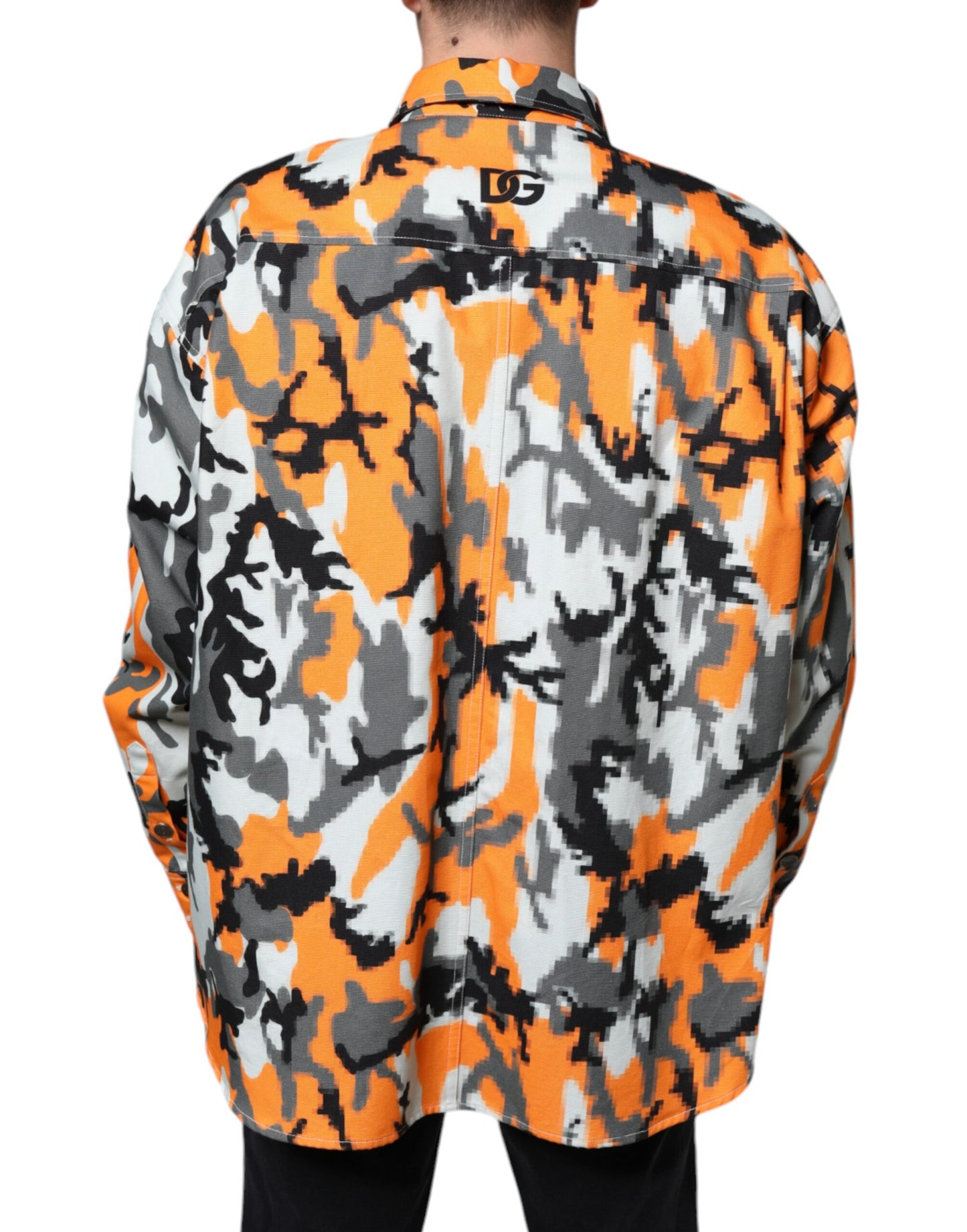 Mehrfarbige Camouflage-Jeansjacke aus Baumwoll-Denim mit Kragen